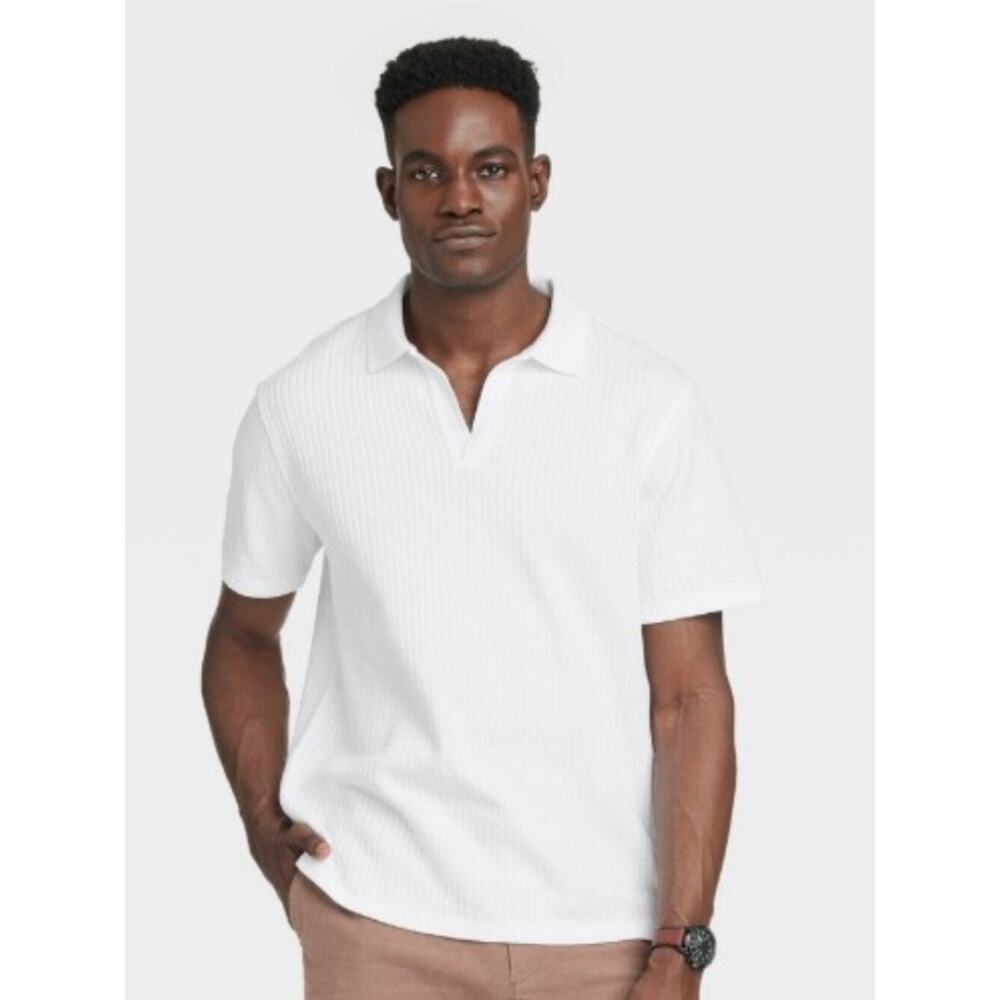 Men's Striped Regular Fit Johnny Collared Polo Shirt - Goodfellow Co White XXL